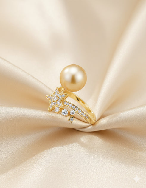 Shooting Star Golden Pearl Open Ring